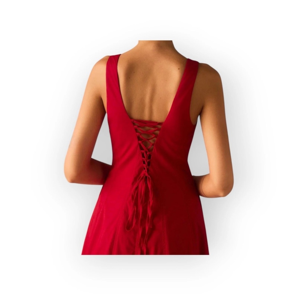 New commense Red Maxi Dress Square Neck Lace-Up Corset Back Size large - Picture 5 of 13